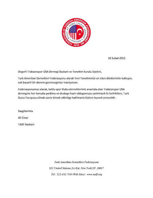 TADF Başkanı Çınar’dan Trabzonspor USA yeni yönetimine tebrik mesajı – fotoğraf